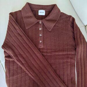 Khaite Brown Ribbed Polo Sweater - Sizes S & M Available
